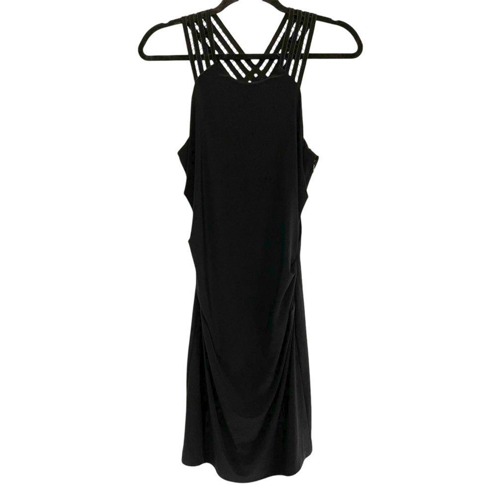 Laundry By Shelli Segal Black Lace Cross Back Straps Fitted Dress 8 Medium